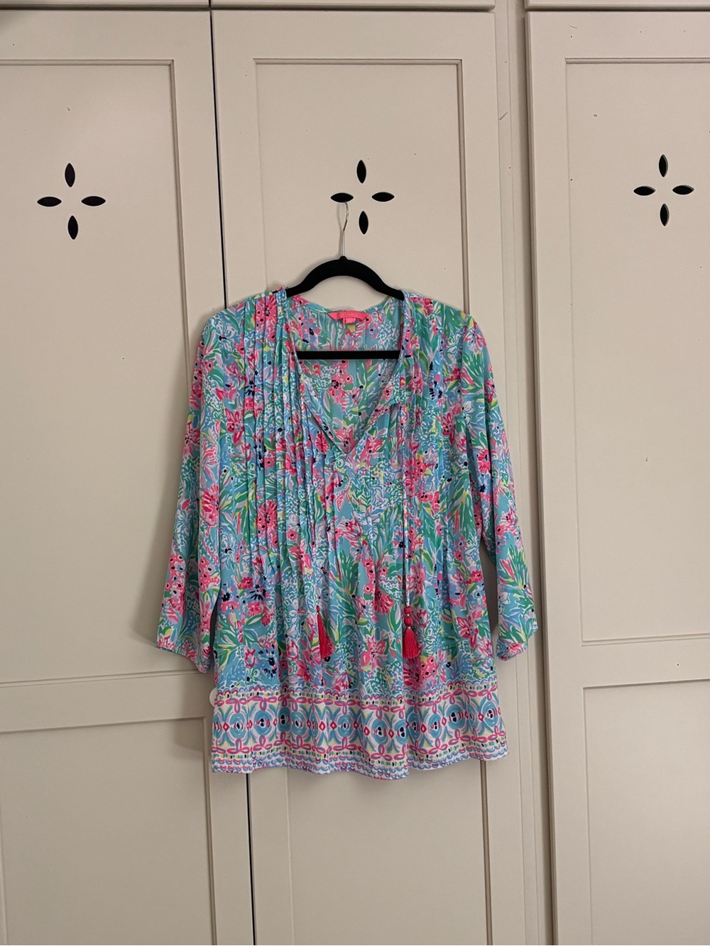 Lilly Pulitzer Aqua Tunic with Pink & Green Floral Print